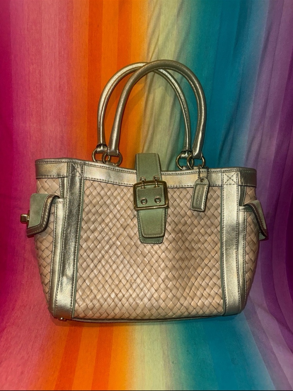 Coach Limited Ed. Seafoam Suede Straw Purse